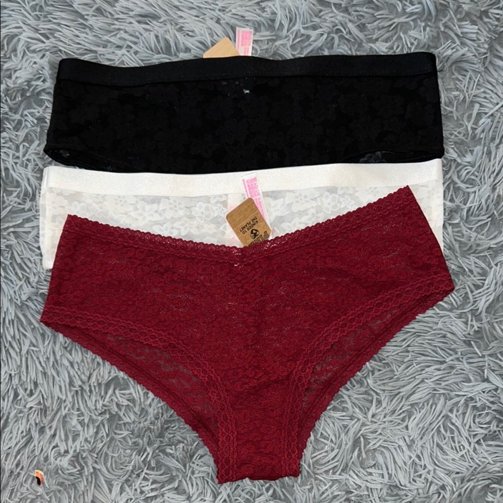 PINK/Victoria Secret Medium Lace Panty Set in Black, White, and Red NWT